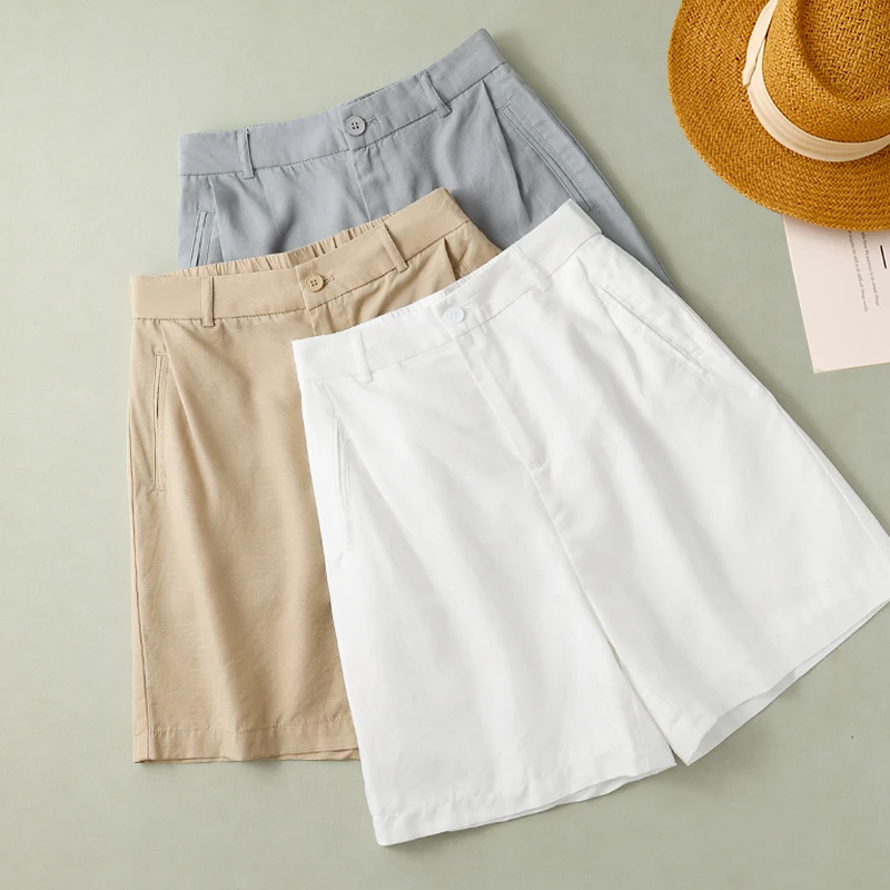 高档雨露天丝亚麻五分短裤女薄款2025夏季新款休闲垂感冰丝直筒裤