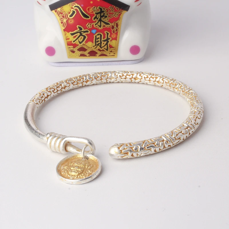 足银手镯 76号链接【描金黄财神】足银999.9 发货带证书带礼盒