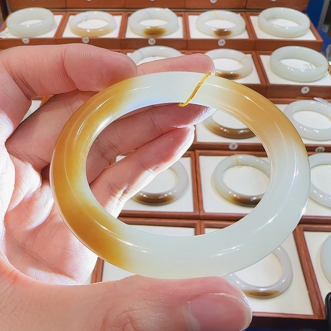 和田玉未镶嵌手镯且末胖圆双口糖53 54 55