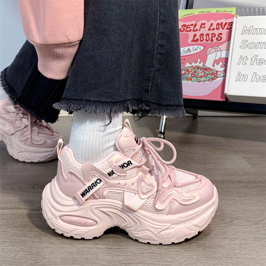 回力低帮时尚老爹鞋女ins潮新款爱心厚底女鞋透气网面薄款运动鞋