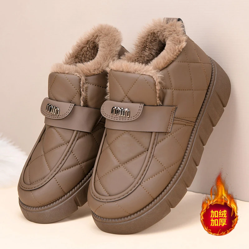 棉鞋女2025冬季新款加绒加厚一脚蹬妈妈鞋软底防滑厚底雪地靴