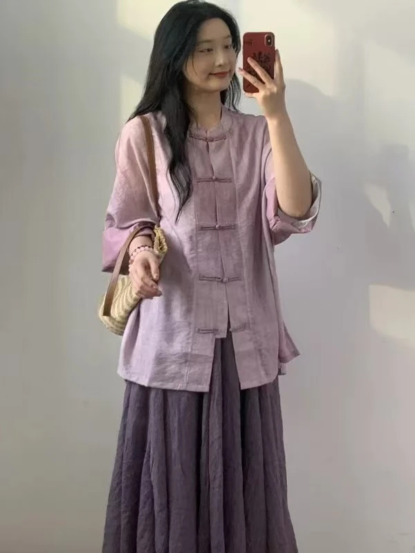 25223 新款新中式外套中袖五粒扣