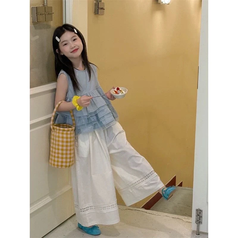女童阔腿裤套装2025夏装新款洋气女宝宝无袖娃娃衫上衣儿童两件套