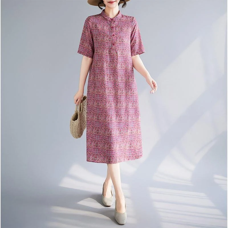 新中式连衣裙女夏2025新款复古文艺宽松显瘦气质中长裙