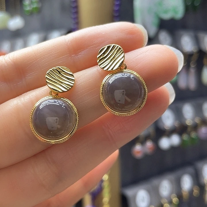 和田玉银S925镀金镶嵌耳饰