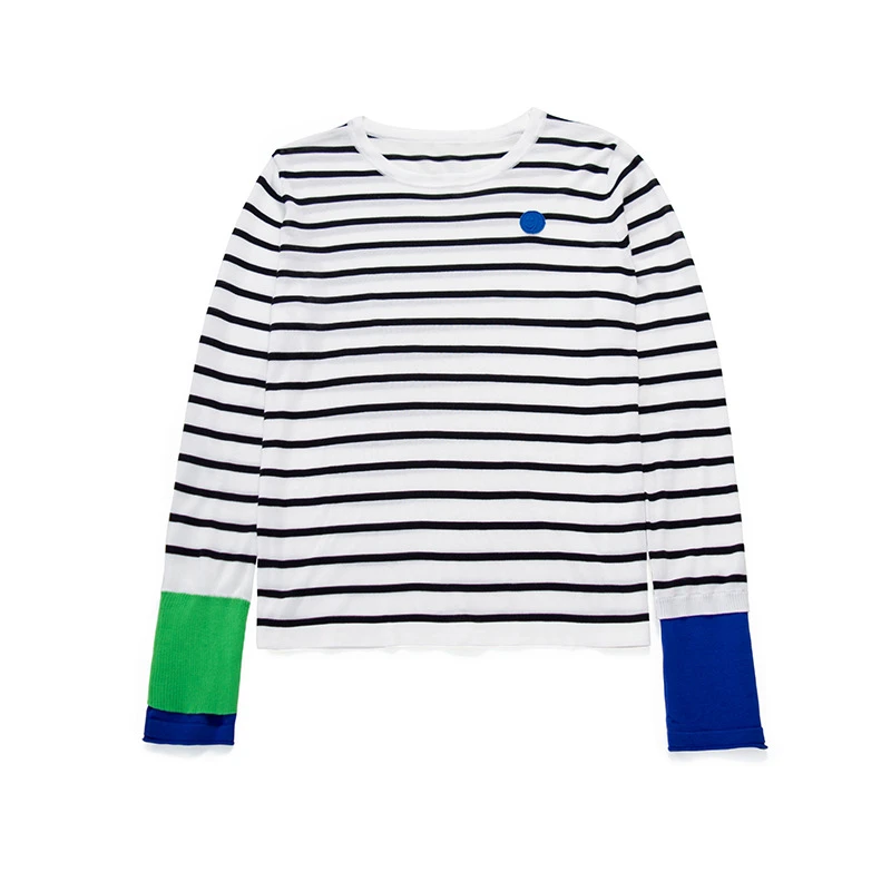 2025春夏新款女冷淡系打底衫醋酸拼色休闲长袖条纹针织衫T恤