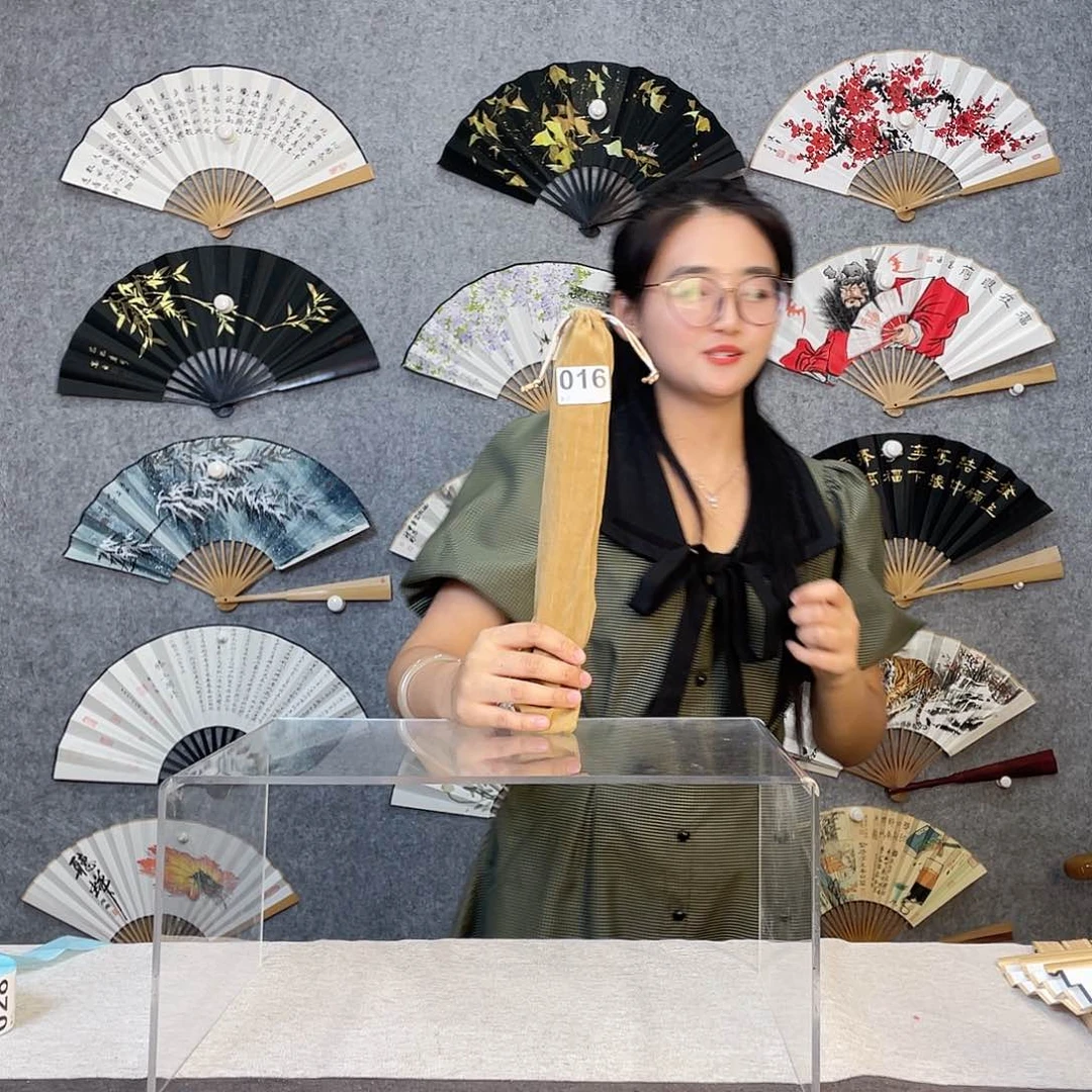 国画95寸水磨玉竹纯手绘-文玩扇骨（默认粘好）016