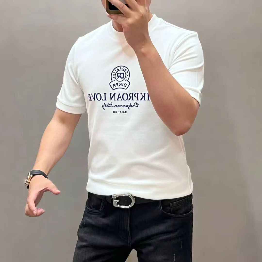 新款高端男士简约时尚休闲短袖印花T恤25101