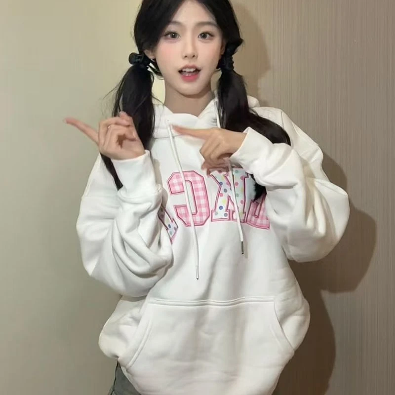 NASA ROAD美式街头潮牌刺绣字母宽松连帽卫衣男女格子套头帽衫ins