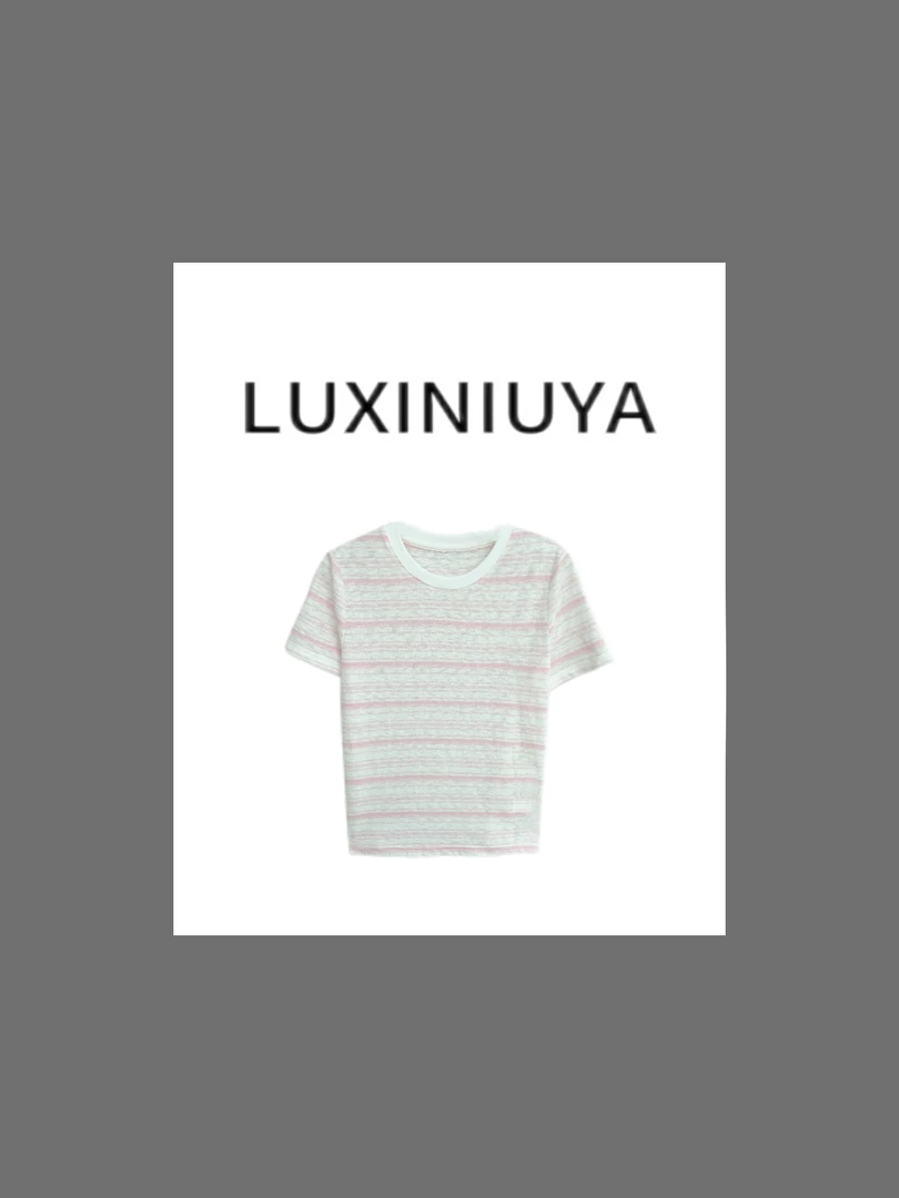 【LUXINIUYA】2025新款刺绣时尚百搭显瘦条纹短袖T恤#CX3448