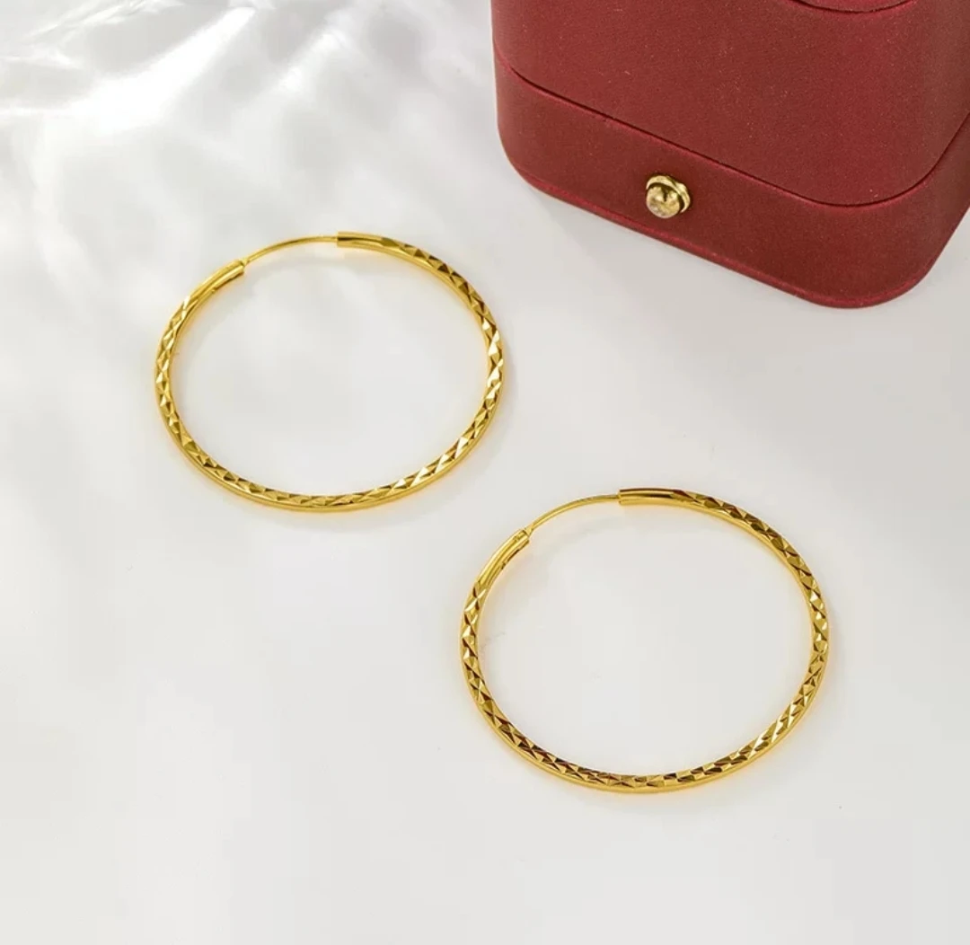 铜合金耳饰 铜合金耳饰《光面车花直针耳圈》简约轻奢气质耳饰