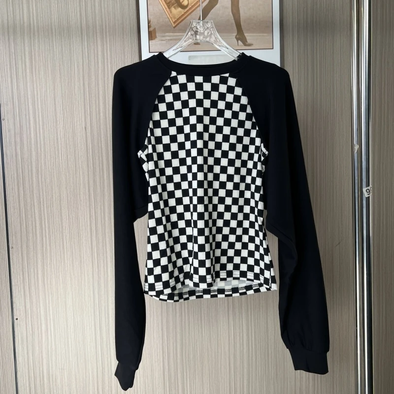 2209品牌钱柜精品女装时尚设计款格子拼接气质上衣