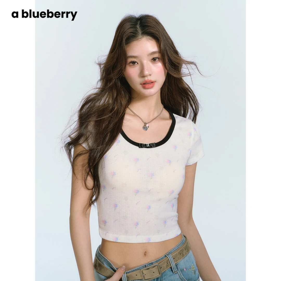 ablueberry【EndlessSummer】蝴蝶结印花短袖t恤圆领辣妹BQ1253252