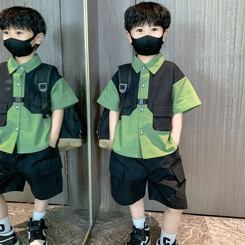 男童夏季套装薄款男孩短袖衬衣2025新款童装男宝宝短裤儿童夏装潮