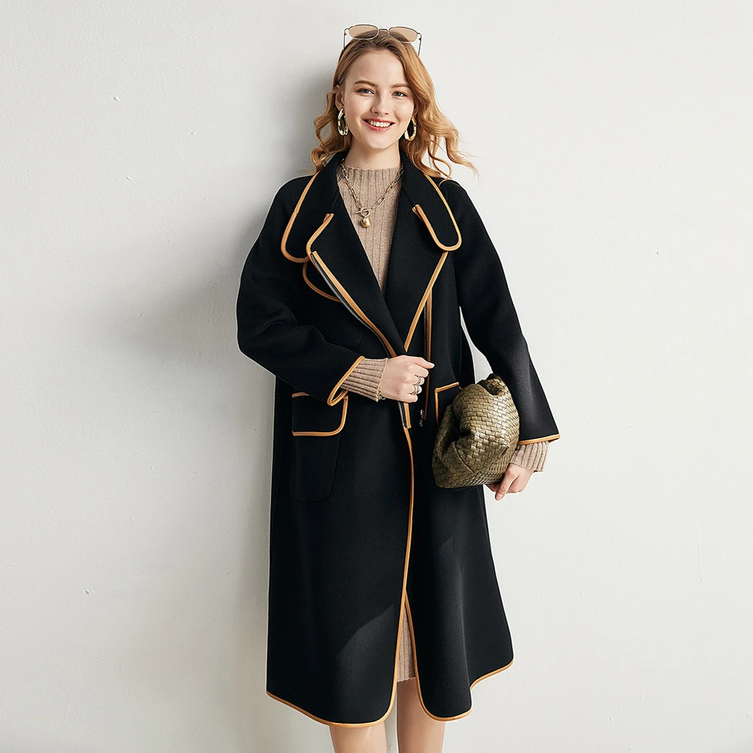 帕罗100%绵羊毛中长款双面呢显瘦大衣女ET20157D-C