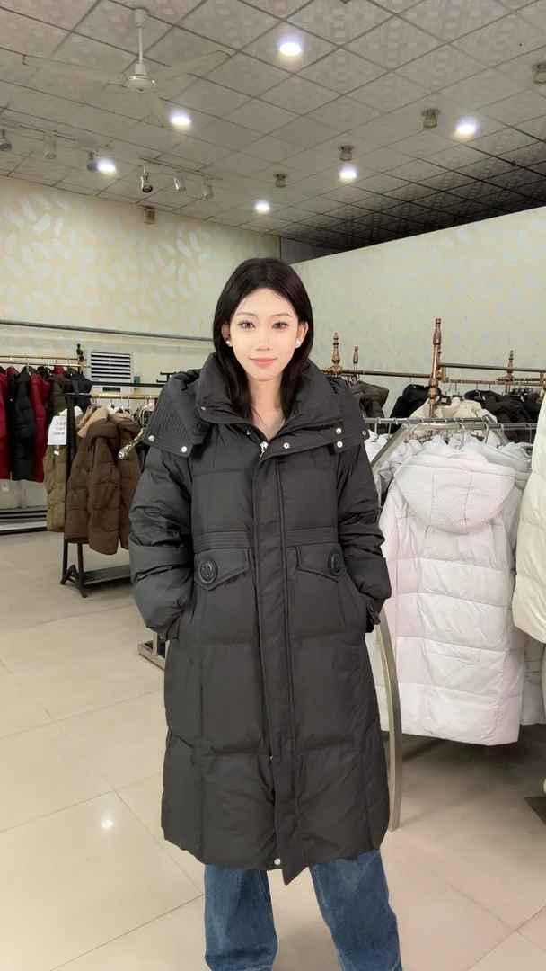【厂家清货】羽淼2024冬季新款时尚百搭休闲宽松加厚中长羽绒服9919