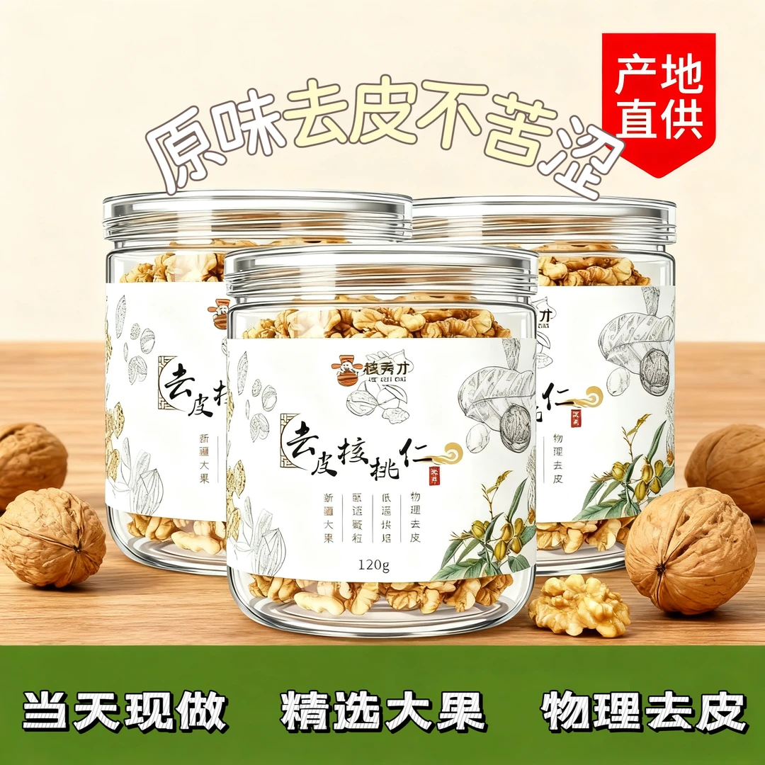 当季烘干脱皮核桃仁原味饱满营养健康香脆可口零食选用大果品质