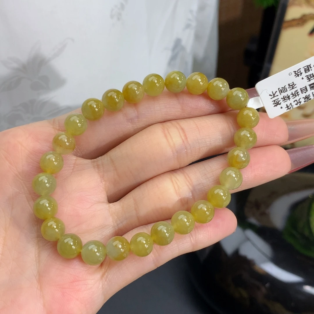 翡翠手链未镶嵌卡7冰胶黄翡手串