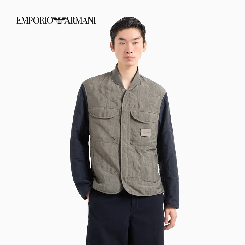 TC-EMPORIO ARMANI/男短款棒球领撞色拼接飞行员夹克外套官方