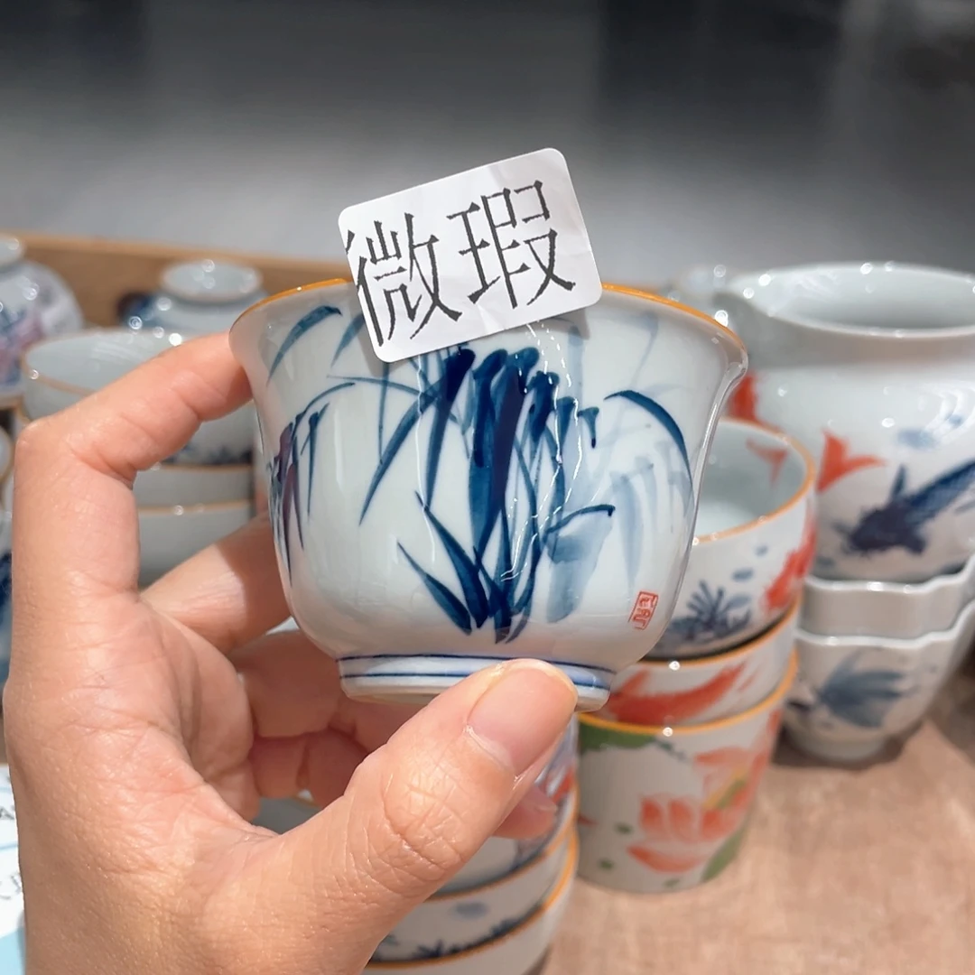 釉下手绘茶具微瑕