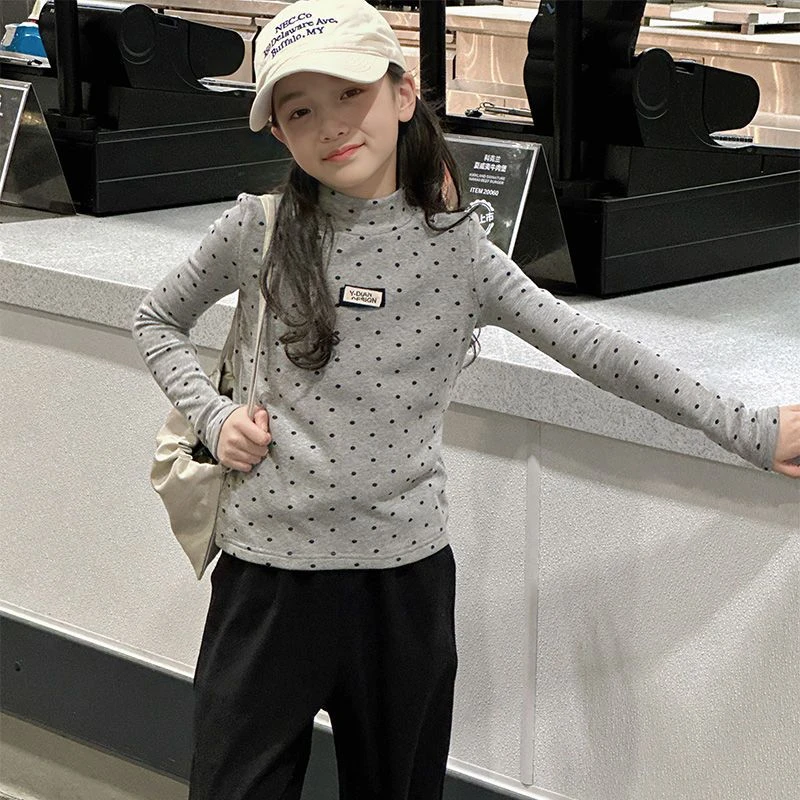 女童中领修身打底衫儿童长袖t恤大童装洋气内搭上衣2025秋装