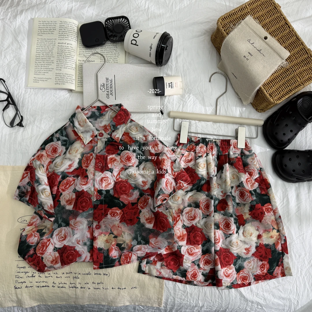 现货-儿童夏季新款冰感薄款套装D-6193欧若风穿搭套装男女两件套