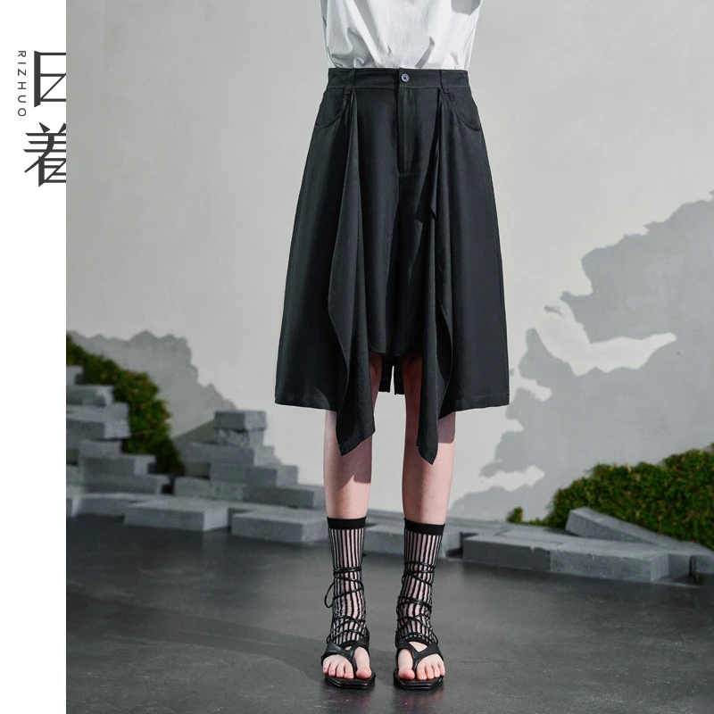 日着侠拂衣黑天丝A字阔腿短裤2025夏季新款设计感裙裤女RD2513K3