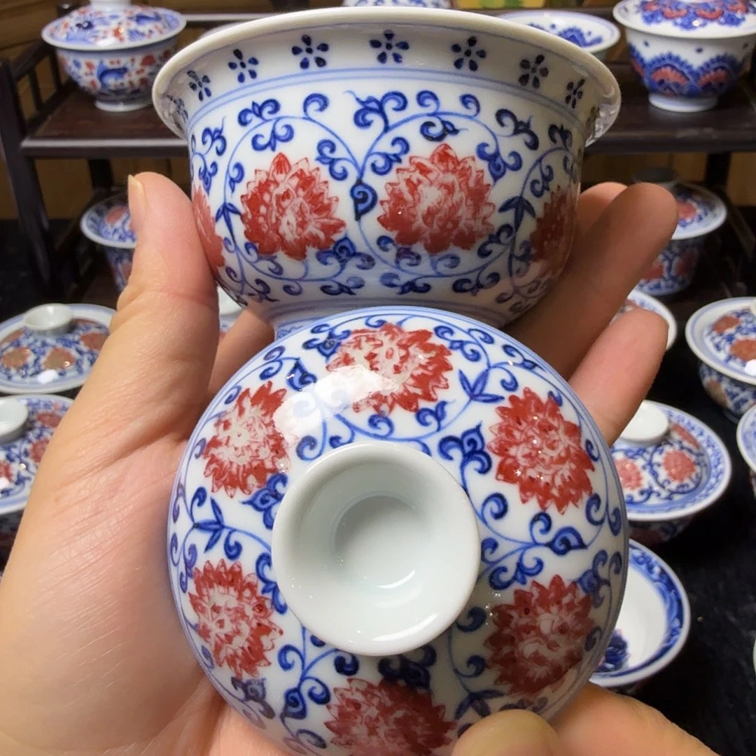 青花釉里红元宝盖碗150ml活动款