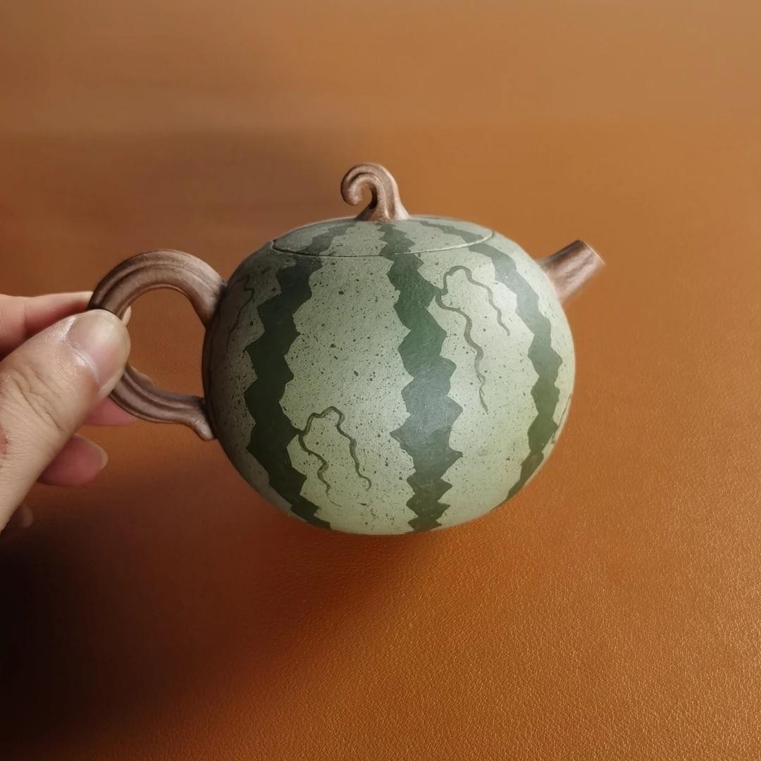 紫砂壶 西瓜壶 200cc(手工粉浆泥绘画面随机发货)