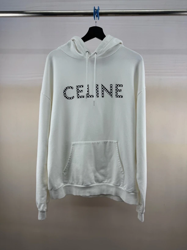 99新 Celine/思琳 黑白棋盘格铆钉帽衫/XL码/M6283