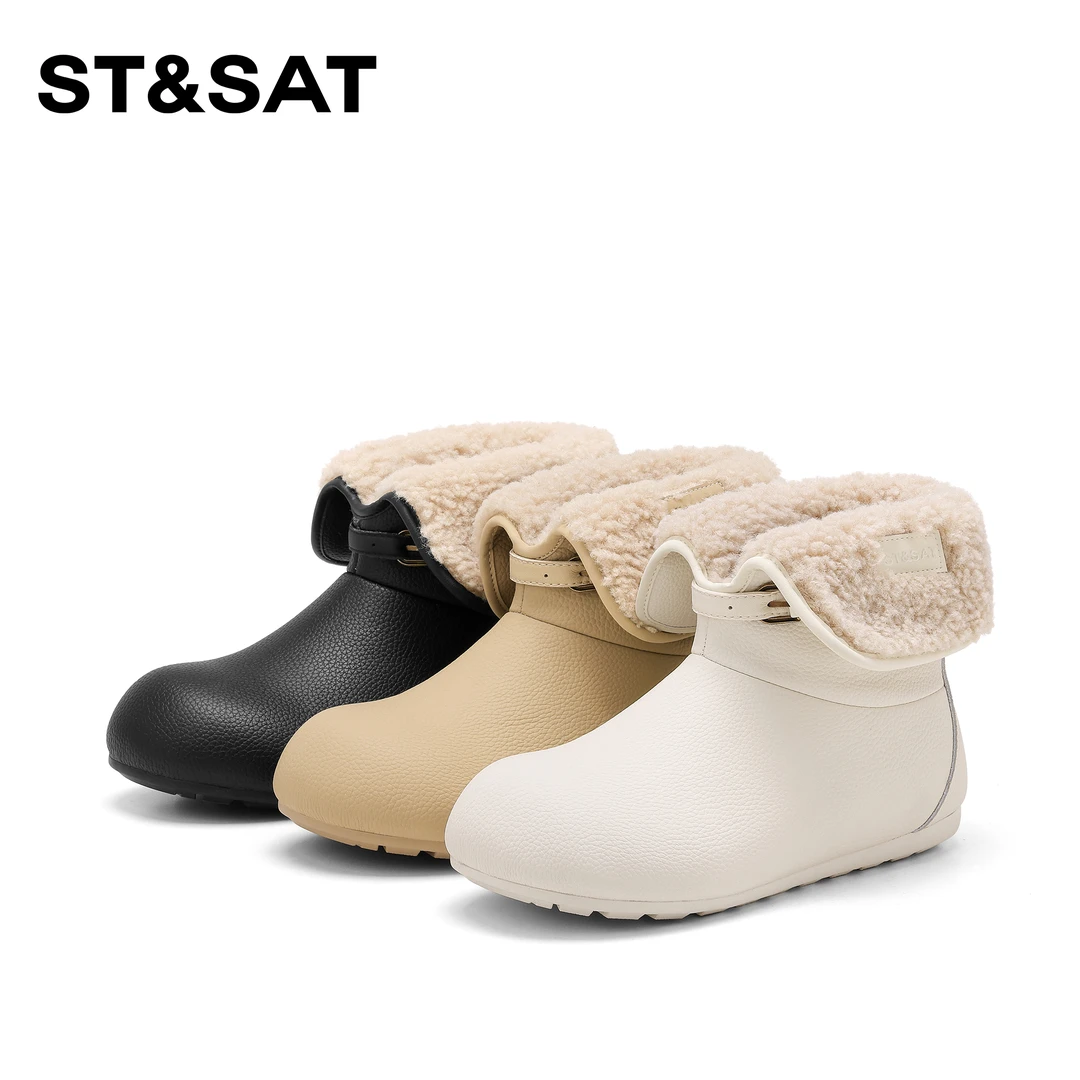 St&Sat/女士可翻毛雪地靴春季时尚百搭厚底舒适保暖加绒雪地靴