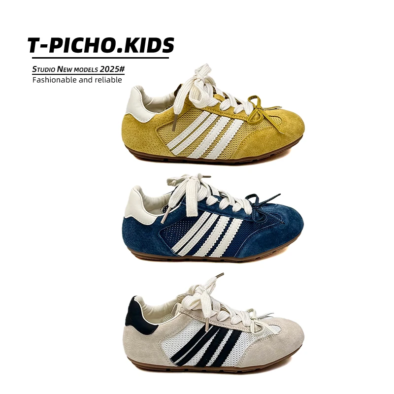 2025夏季新款儿童休闲鞋蝴蝶结蕾丝系带单网透气女童德训鞋-1383