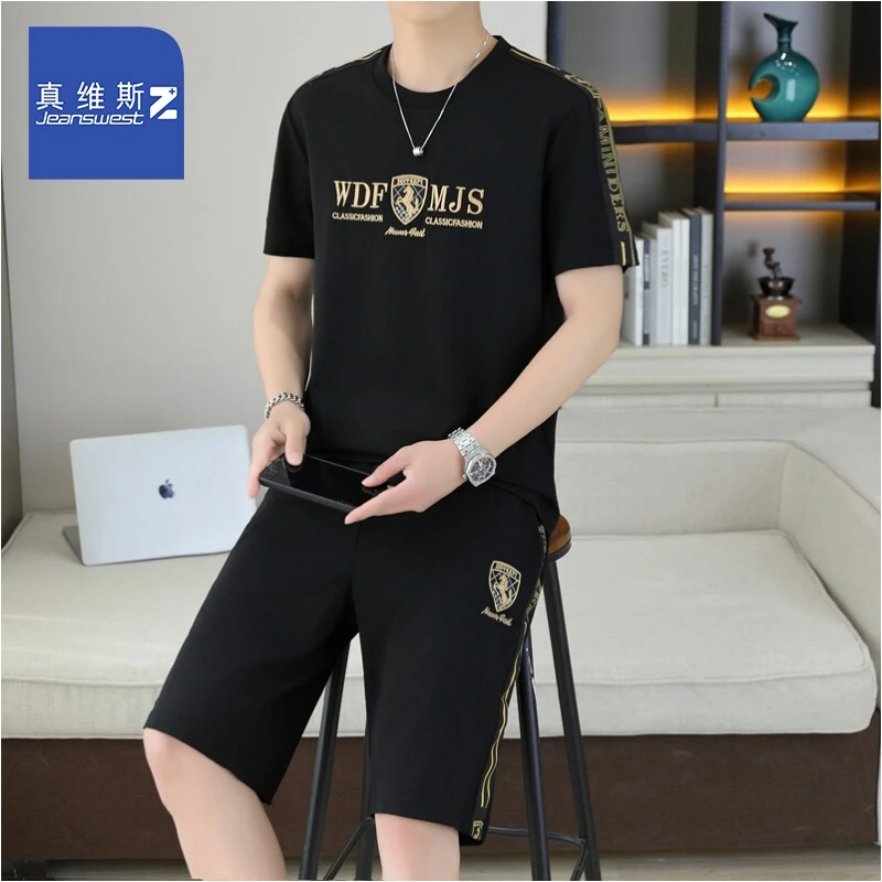 真维斯z男士休闲套装新款夏季短袖短裤一套装