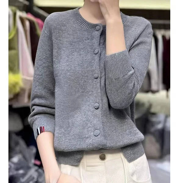 胸110-170长57同纱线针织包扣圆领基础百搭针织开衫上衣 3931