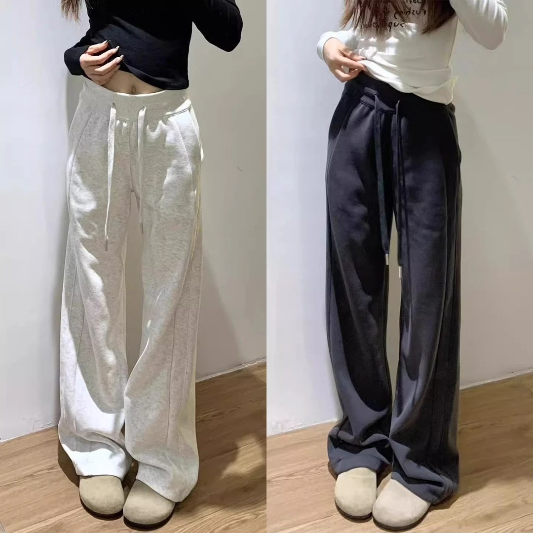 窄版运动裤女2025新秋冬高腰垂感阔腿显瘦宽松直筒美式加绒卫裤子