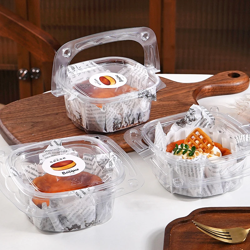 巴斯克包装盒手提花篮透明水果捞蛋糕盒慕斯豆乳甜品外带打包盒子