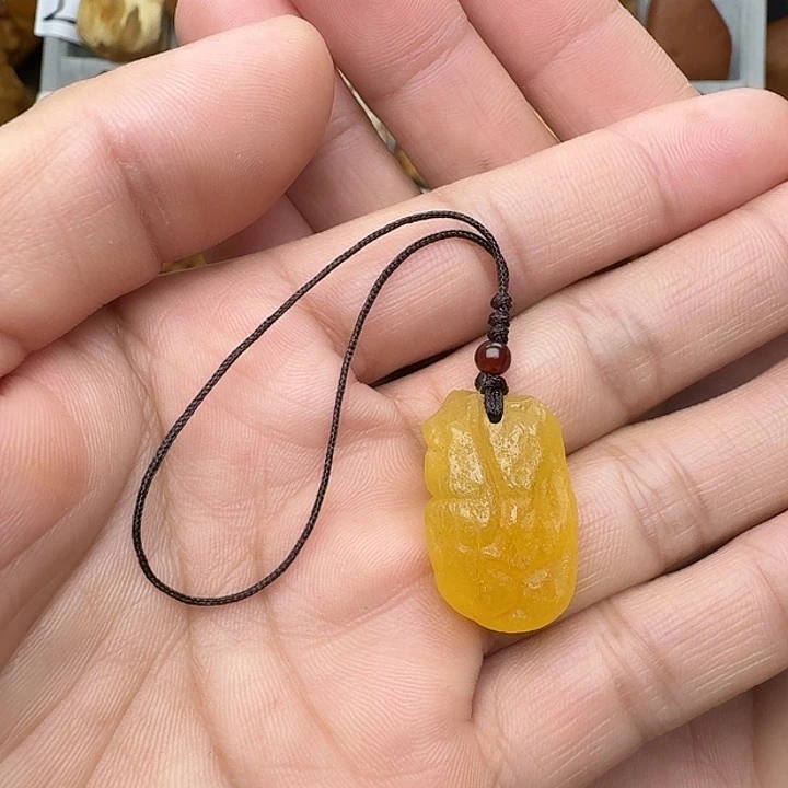 蜜蜡足银镶嵌裸石天然蜜蜡手机吊坠