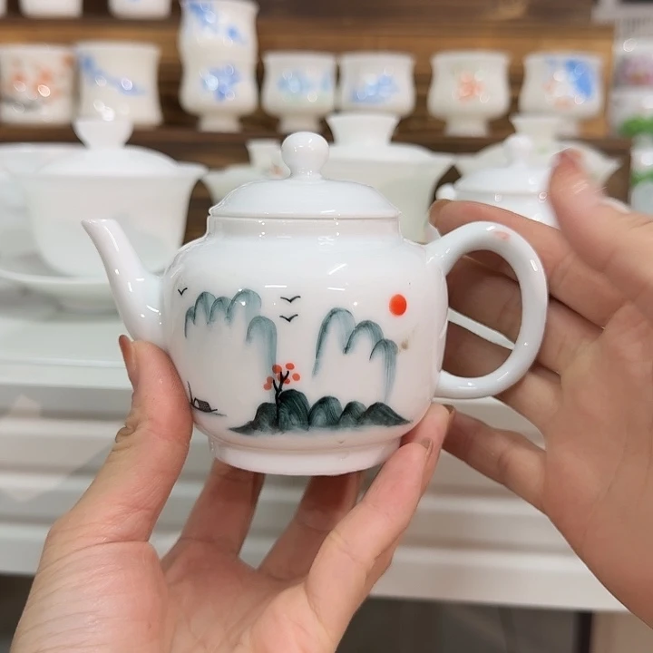 微瑕泡茶壶手绘山水