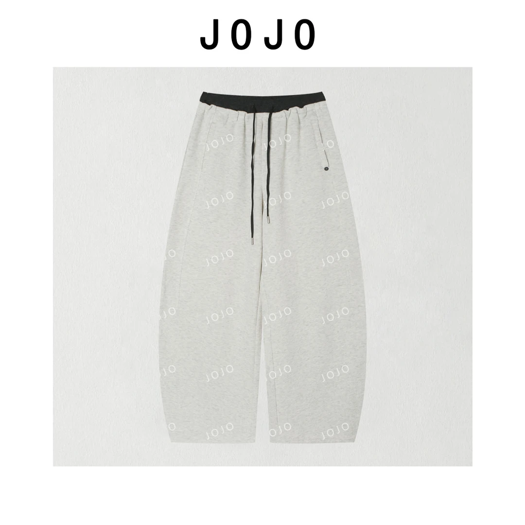 玖了个玖 2025早秋新款撞色松紧腰拼接卫裤阔腿休闲裤2508C4559