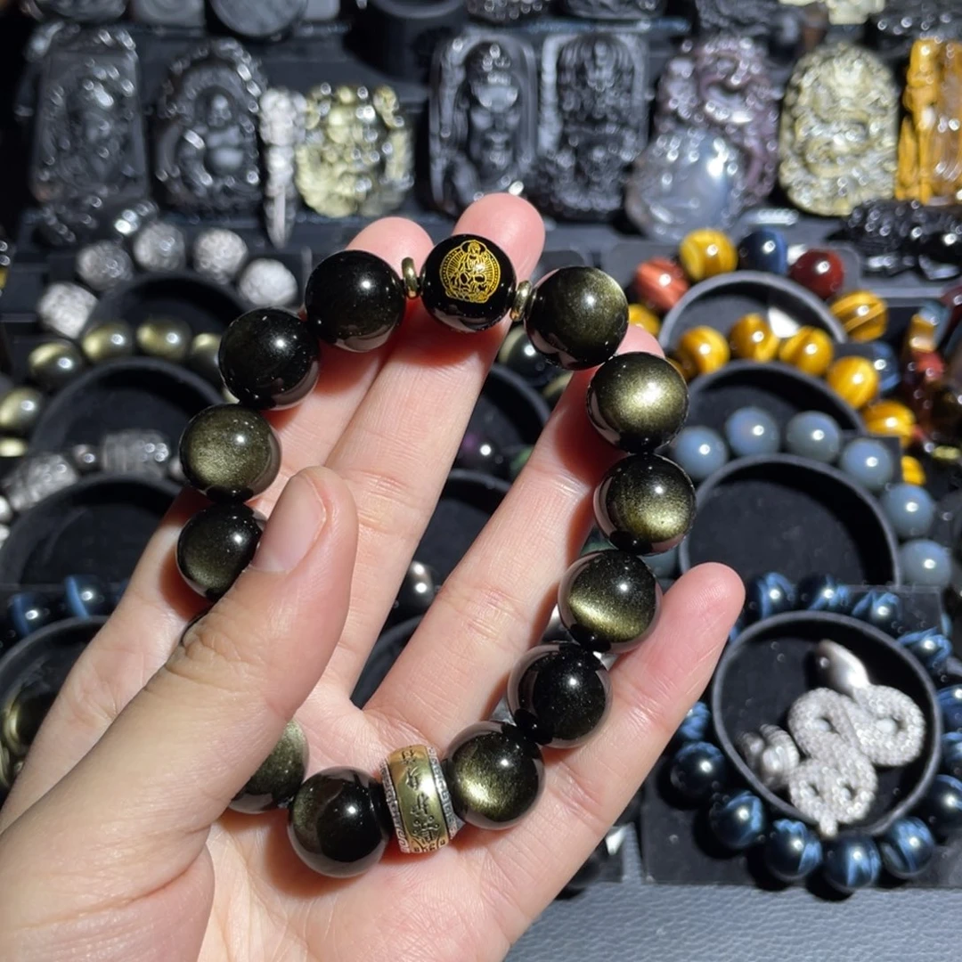 黑曜岩手串未镶嵌望**空猪