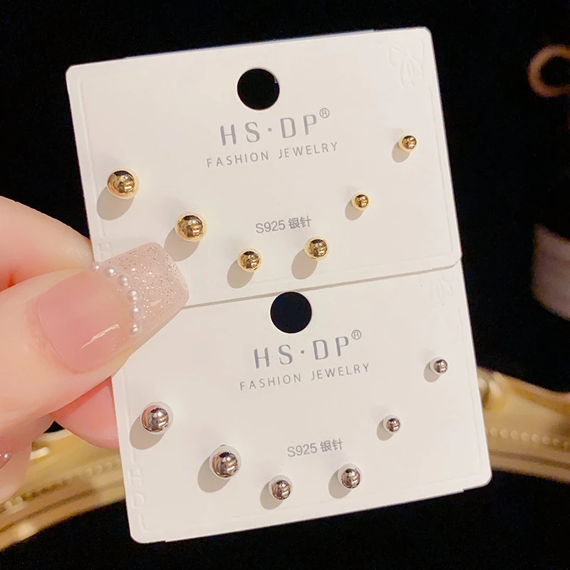 铜合金耳饰 【HD】时尚百搭简约圆球通勤迷你冷淡风耳钉