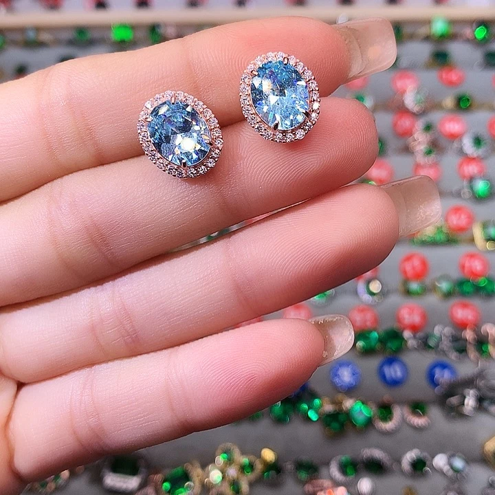 海蓝宝石耳坠银S925镶嵌