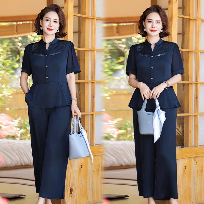 恒源祥彩羊小个子2025新款妈妈夏装运动套装时尚洋气50多岁中老年