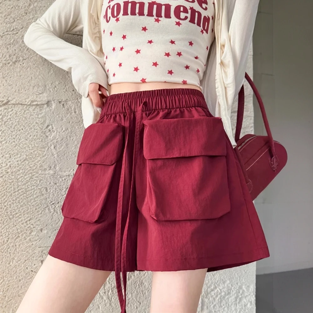 高腰设计感工装短裤女2025夏季新款高腰显瘦休闲阔腿小个子百搭裤