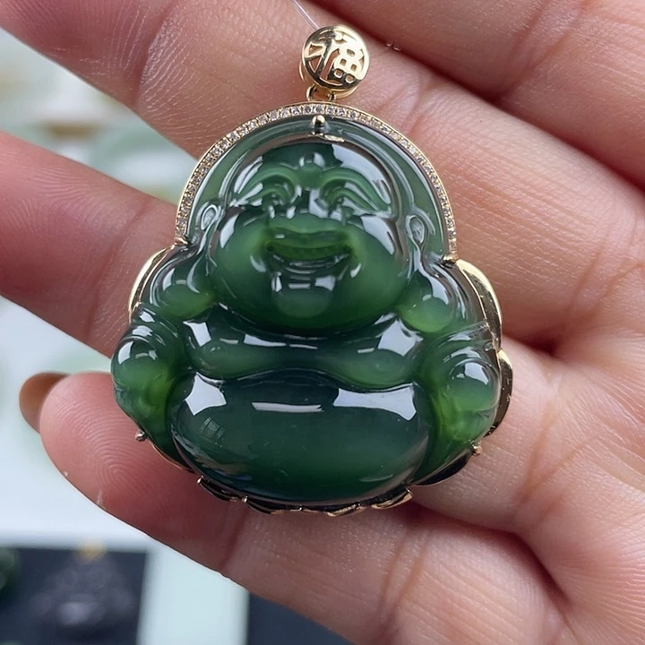 和田玉（碧玉）18K金镶嵌颈饰