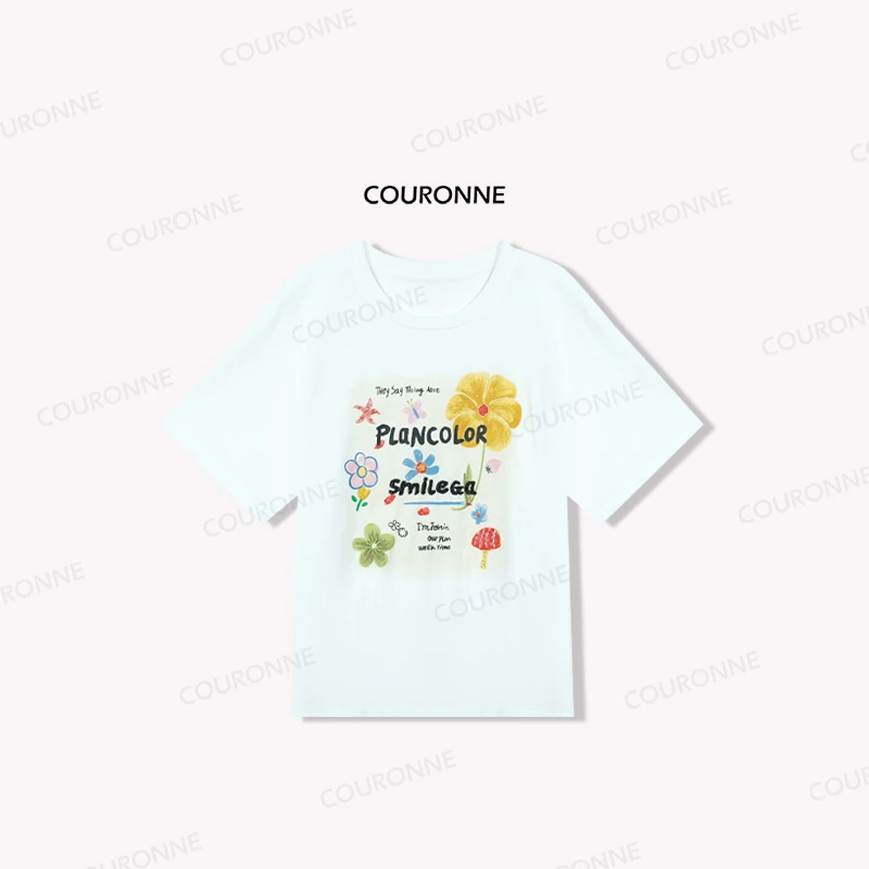 【秘境花园】夏季新款圆领短袖花朵T恤上衣33593