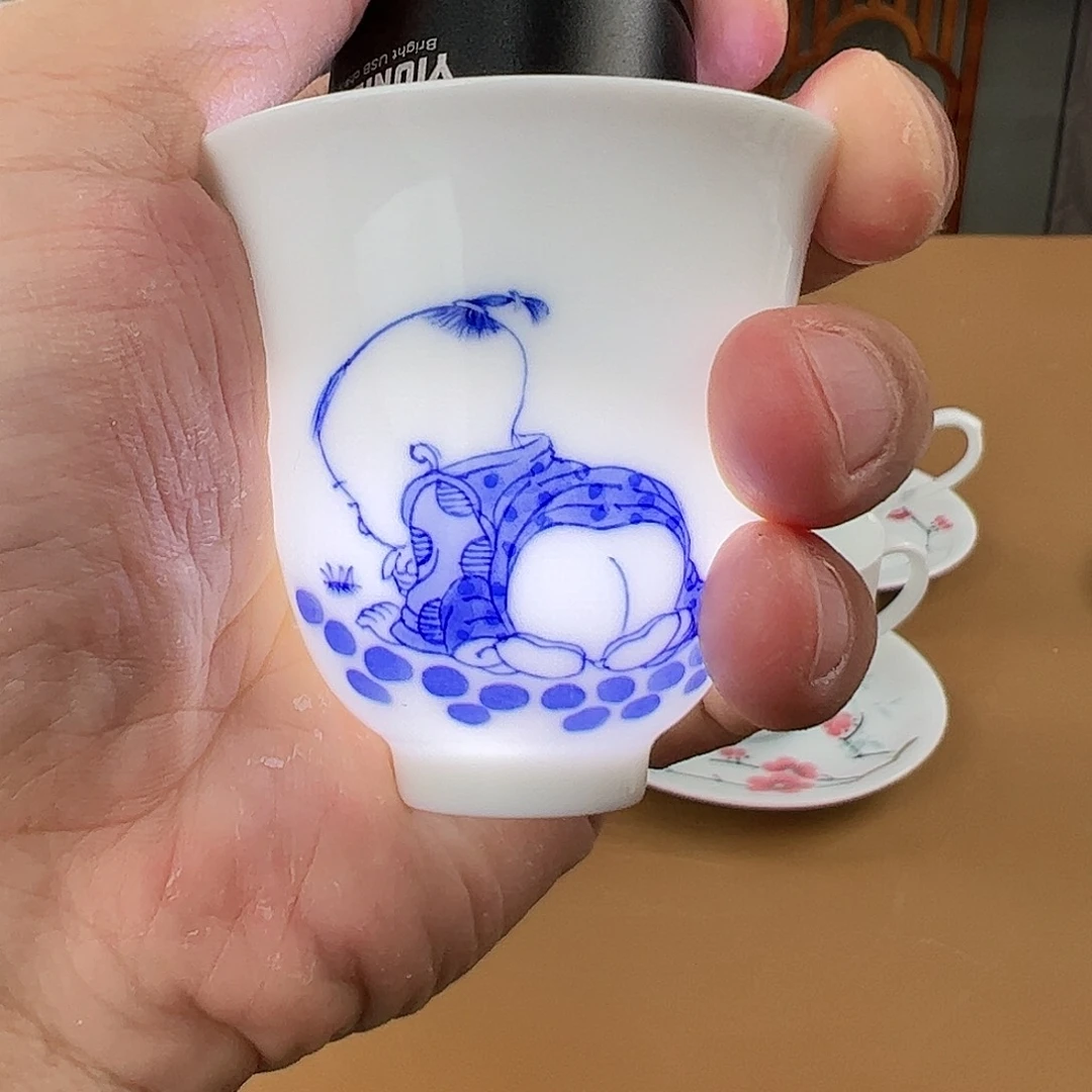 滑石子青花童子铃铛杯