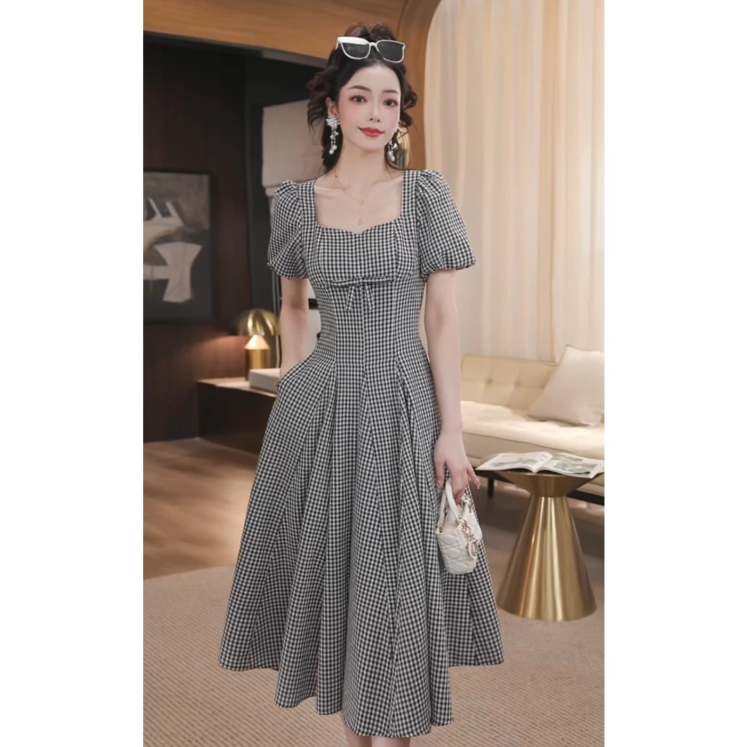 WWR 米粒-馥香布蕾-夏新款法式气质显瘦收腰连衣裙-54652Q
