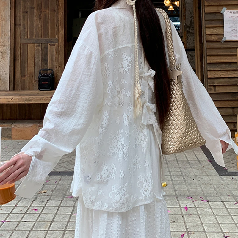 白色衬衫女2025新款外套法式上衣气质防晒衫蕾丝长袖温柔风衬衣
