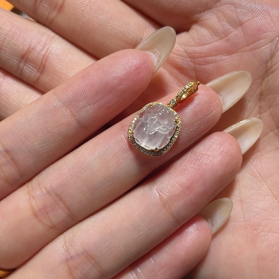 翡翠18K金镶嵌吊坠(不含链)